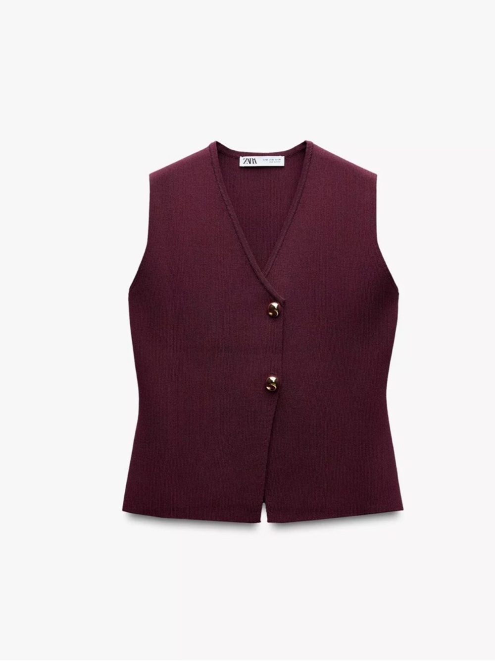 Zara Deep Wine V-Neck Buttoned Knit Vest